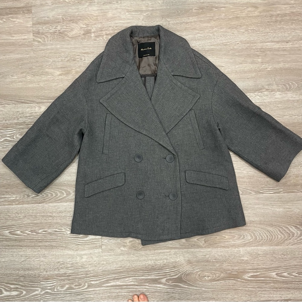 Massimo Dutti Gray Double-Breasted Wool Peacoat